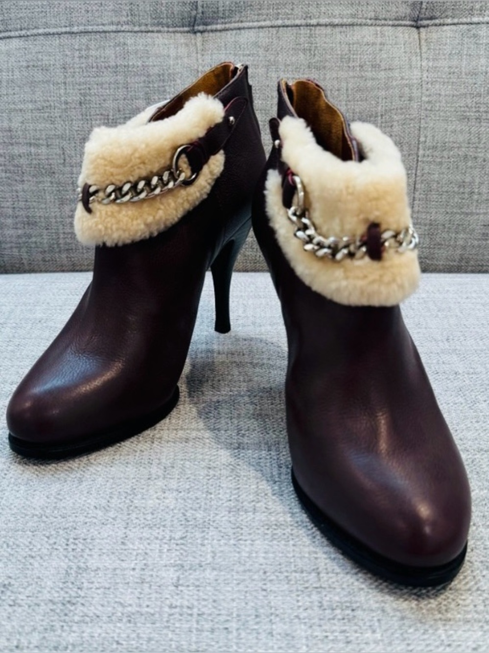 🛍️ Alexander McQueen Authentic Leather Shearling Trim Ankle Boots w/ Box